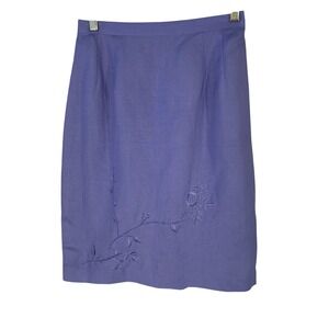 Donna Morgan Skirt Womens 10P Purple‎ Linen Blend Pencil Embroidered Office